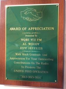WQBE honorary plaque